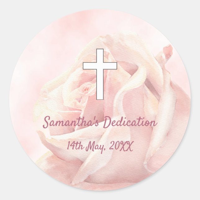 Pink rose blush girl Dedication Classic Round Sticker (Front)