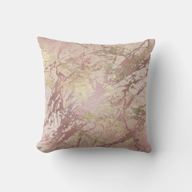 Pink Rose Blush Gold Blush Metallic Marble Monoc Cushion (Front)