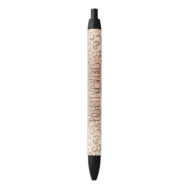 Pink Rose Blush Gold Leopard Animal Print   Black Ink Pen (Front Vertical)