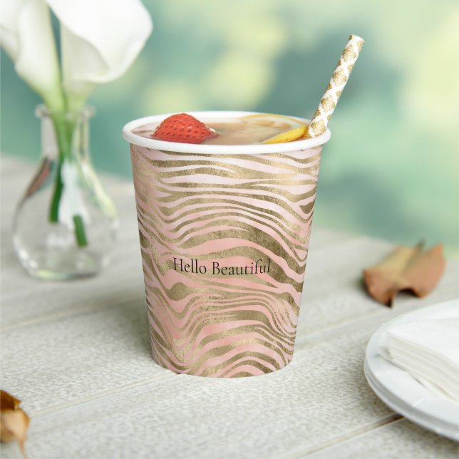 Pink Rose Blush Gold Zebra Animal Print    Paper Cups (Insitu)