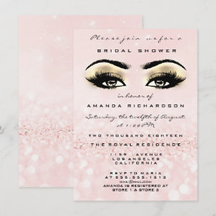 Pink Rose Blush Pastel  Eye Glitter Bridal Shower Invitation