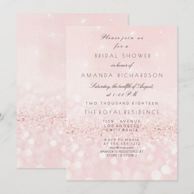 Pink Rose Blush Pastel  Glitter Bridal Shower Invitation (Front/Back)