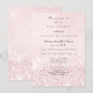 Pink Rose Blush Pastel Glitter Girl Baby Shower Invitation