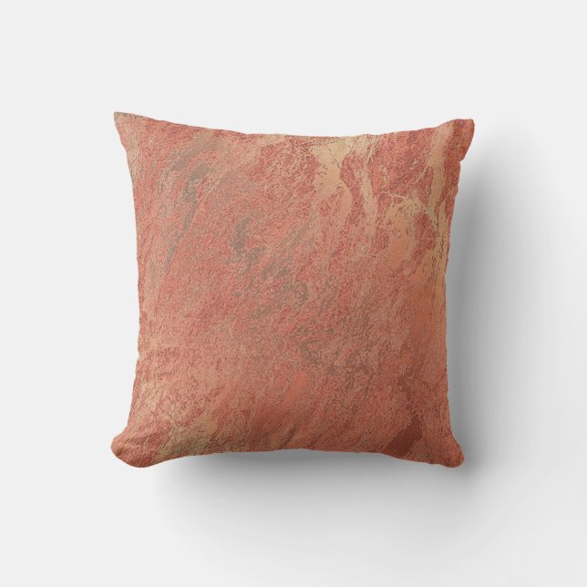 Pink Rose Blush Powder Copper Coral Marble Abstrac Cushion (Front)