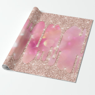 Pink Rose Blush Spark Powder Drips Glitter Mermaid Wrapping Paper