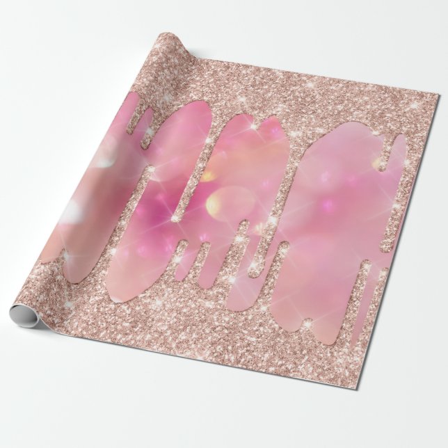 Pink Rose Blush Spark Powder Drips Glitter Mermaid Wrapping Paper (Unrolled)