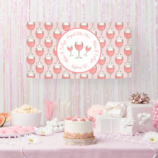 Pink Rosé Blush Wine Glass Wedding Bridal Shower Banner (Party)