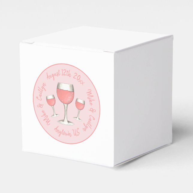 Pink Rosé Blush Wine Glass Wedding Bridal Shower Favour Box (Front Side)
