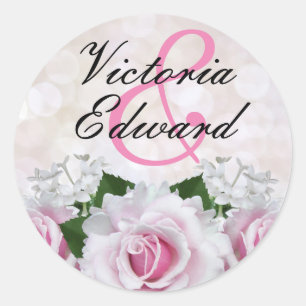 Pink Rose Bokeh Wedding Classic Round Sticker