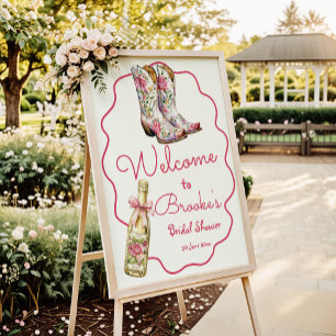 Pink Rose Boots and Bubbly Bridal Shower Welcome Poster