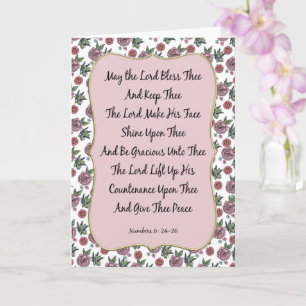 Pink Rose Bordered Aaronic Blessing Card