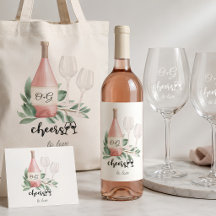 Pink Rose Bottle with Monogram Cheers to Love