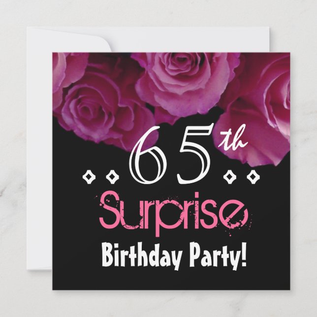 Pink Rose Bouquet 65th Surprise Birthday S001 Invitation (Front)
