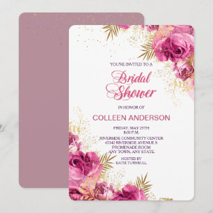 Pink Rose Bouquet Bridal Shower Invitation