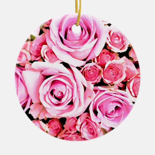 Pink rose bouquet ceramic tree decoration (Front)