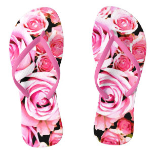 Pink rose bouquet flip flops