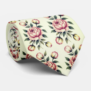 Pink Rose Bouquet Floral Tie