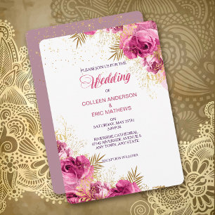 Pink Rose Bouquet Floral Wedding Invitation