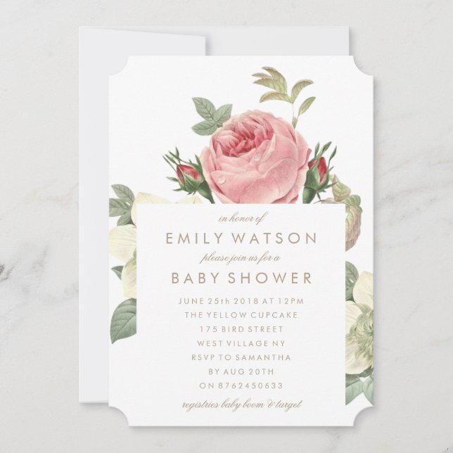 Pink Rose Bouquet Flower Baby Shower Invitation (Front)