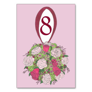 Pink Rose Bouquet Flower Floral Wedding Table Card