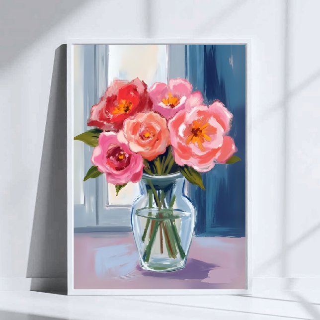 Pink Rose Bouquet Glass Vase Romantic Floral Poster (Creator Uploaded)