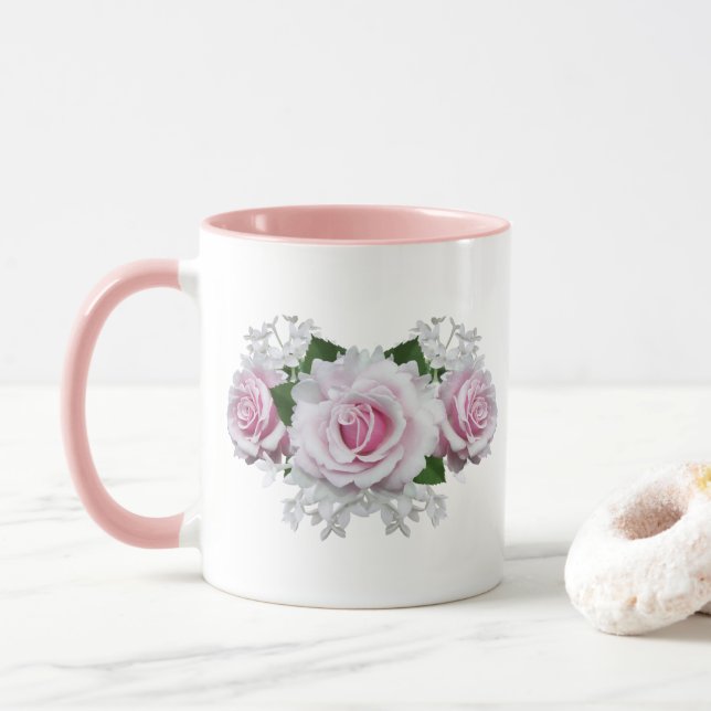 Pink Rose Bouquet Mug (With Donut)