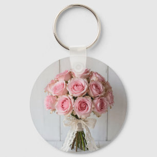 Pink Rose Bouquet Pearl Lace Romantic Key Ring