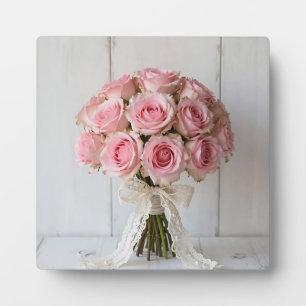Pink Rose Bouquet Pearl Lace Romantic Plaque