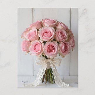 Pink Rose Bouquet Pearl Lace Romantic Postcard