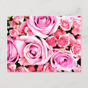Pink rose bouquet postcard