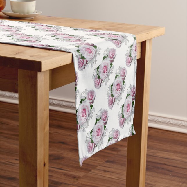 Pink Rose Bouquet Short Table Runner (In Situ)