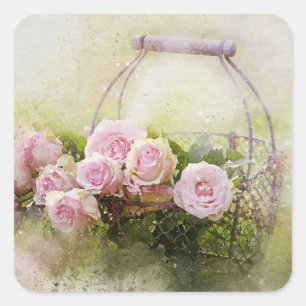 Pink Rose Bouquet Square Sticker