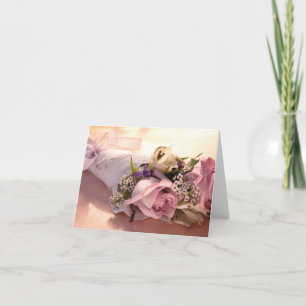 pink rose bouquet with ribbon notecard