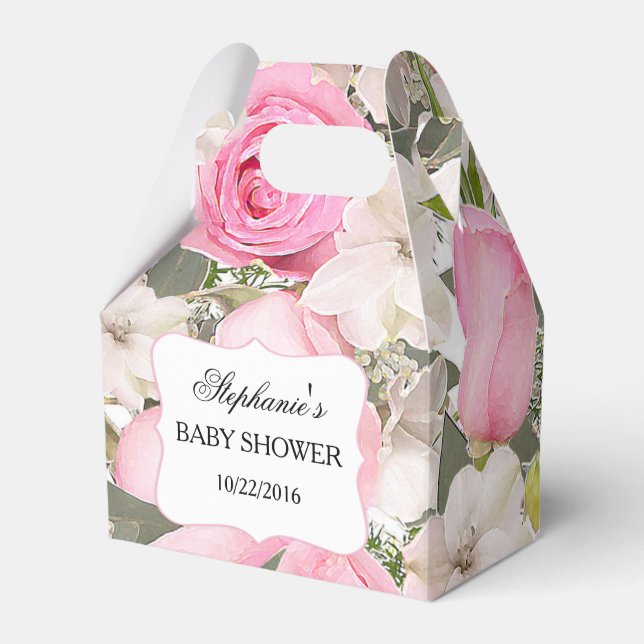 Pink Rose Bouquets Floral Personalised Favour Box (Front Side)