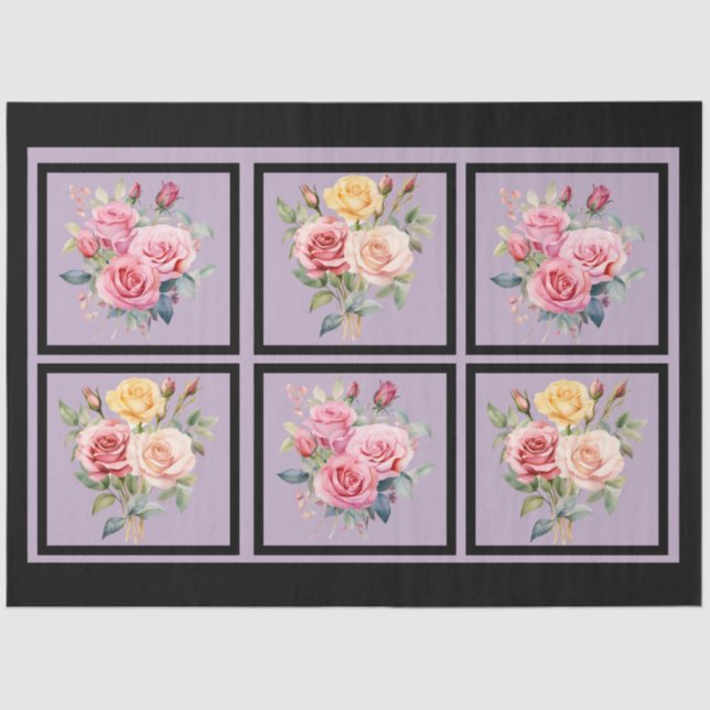 Pink Rose Bouquets Tiled Decoupage Tissue Paper (Front)