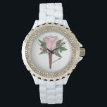 Pink Rose Boutonniere Floral Prom Wedding Watch<br><div class="desc">Features an original marker illustration of a pretty pink rose boutonniere button hole flower,  surrounded by delicate baby's breath.

Designer is available to create and upload custom designs to match the colours and themes of your wedding--click "Ask this Designer" to begin the design process!</div>