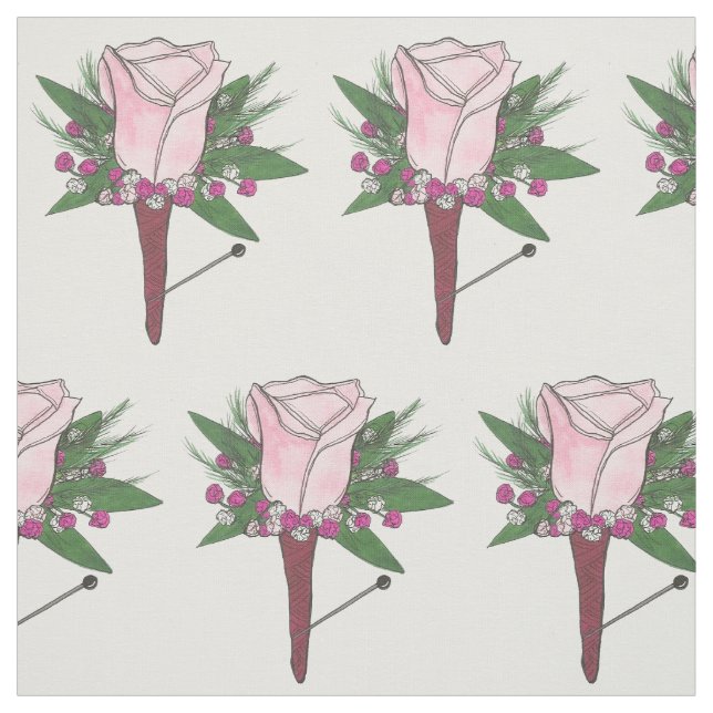 Pink Rose Boutonniere Flower Groom Wedding Day Fabric (Swatch)