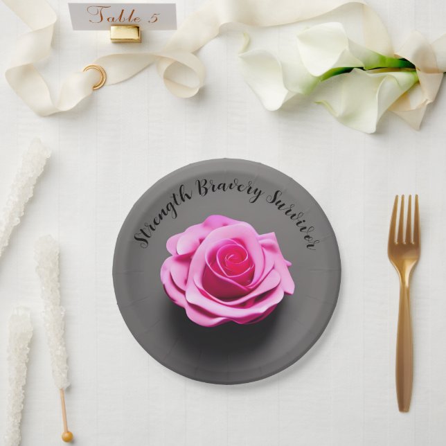 Pink Rose Breast Cancer Survivor Party  Paper Plate (Wedding)