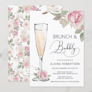 Pink Rose Bridal Brunch and Bubbly Mimosa Invitation
