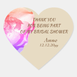 Pink Rose Bridal Shower Heart Stickers