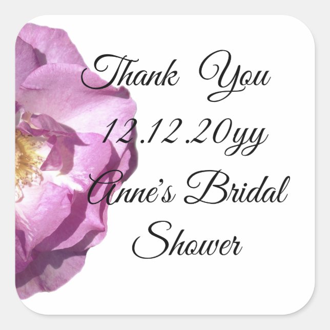 Pink Rose Bridal Shower Square Stickers (Front)
