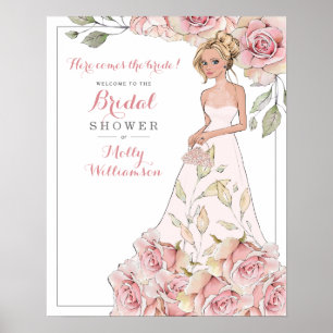 Pink Rose Bride Bridal Shower Welcome  Poster