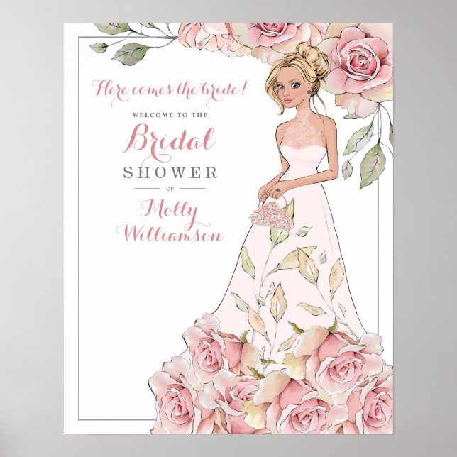 Pink Rose Bride Bridal Shower Welcome  Poster (Front)