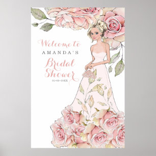 Pink Rose Bride Bridal Shower Welcome Poster