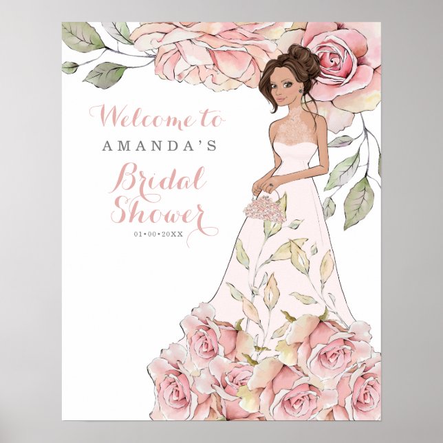 Pink Rose Bride Bridal Shower Welcome  Poster (Front)