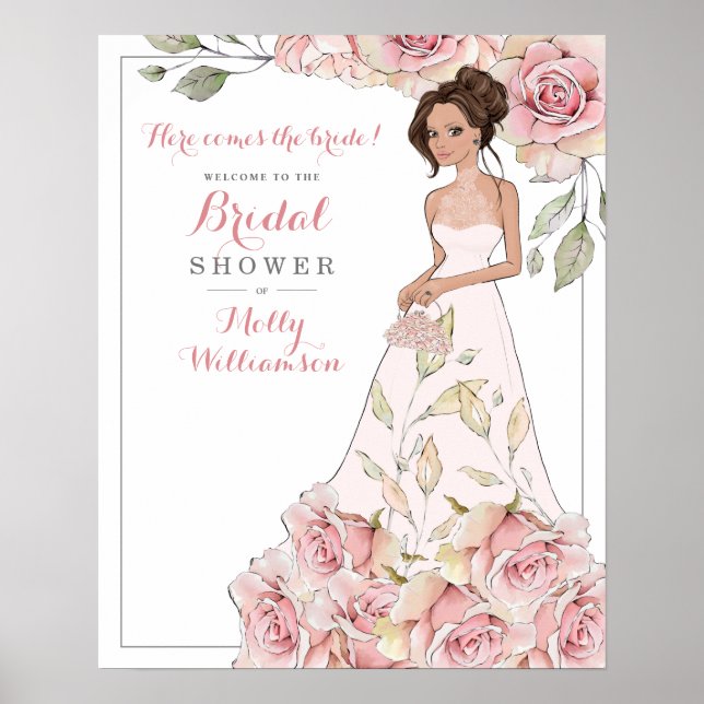 Pink Rose Bride Bridal Shower Welcome  Poster (Front)