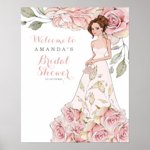 Pink Rose Bride Bridal Shower Welcome  Poster