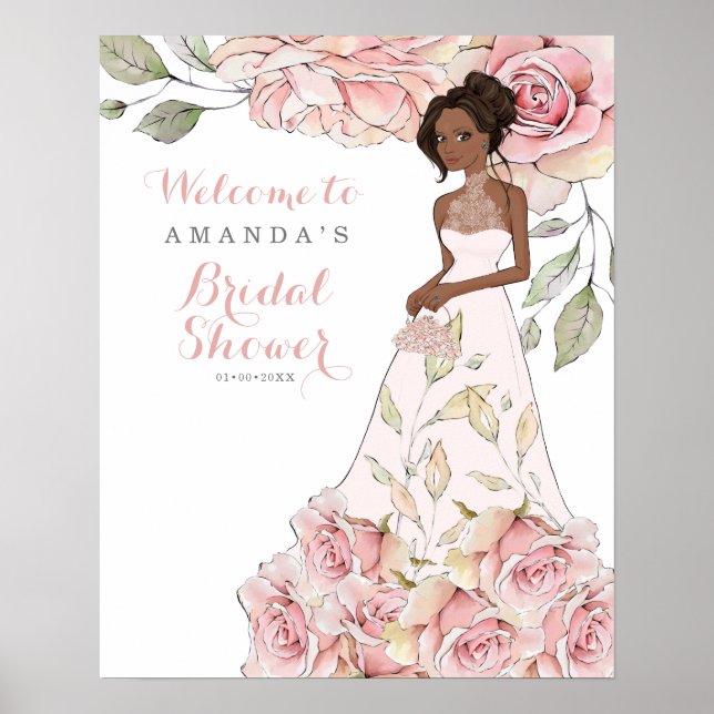 Pink Rose Bride Bridal Shower Welcome  Poster (Front)
