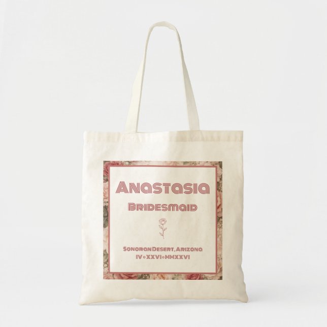 Pink Rose Bridesmaid Tote Bag – Personalised  (Front)