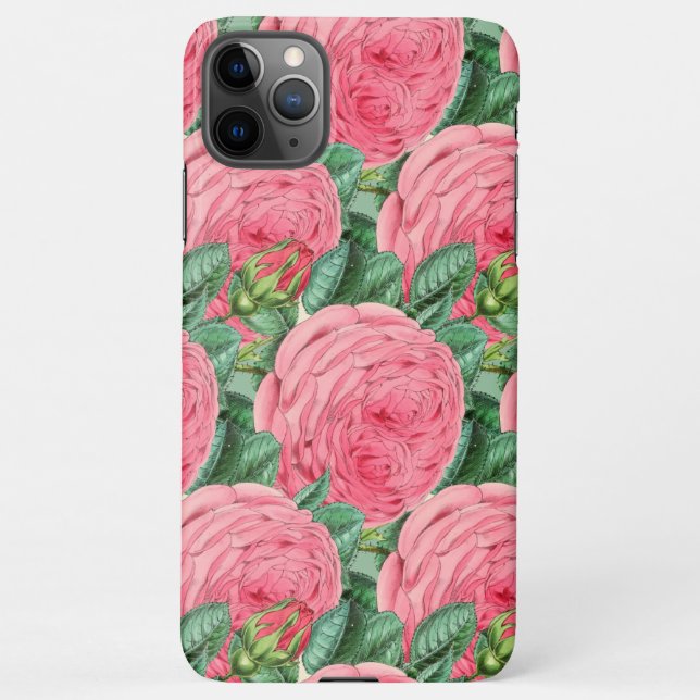Pink Rose Bud Botanical Design  iPhone Case (Back)